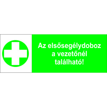 Az elsősegély doboz a vezetőnél található matrica