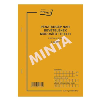 Pénztárgép napi bevételének módosító tételei, B. 22-31, 25 x2 lapos