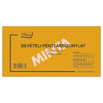 Bevételi pénztárbizonylat, B 318-102/V.r.sz., 25x3 példány.