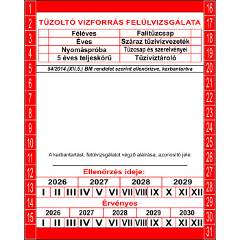 Tűzoltó vízforrás felülvizsgálata (B) matrica