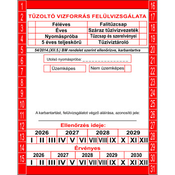 Tűzoltó vízforrás felülvizsgálata (A) matrica