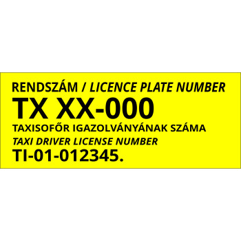 Belső "rendszámmatrica", TAXI engedélymatrica (3 db)